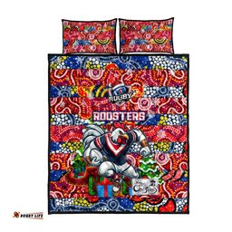 Roosters Rugby Merry Christmas Quilt Bed Set Indigenous Australian Art