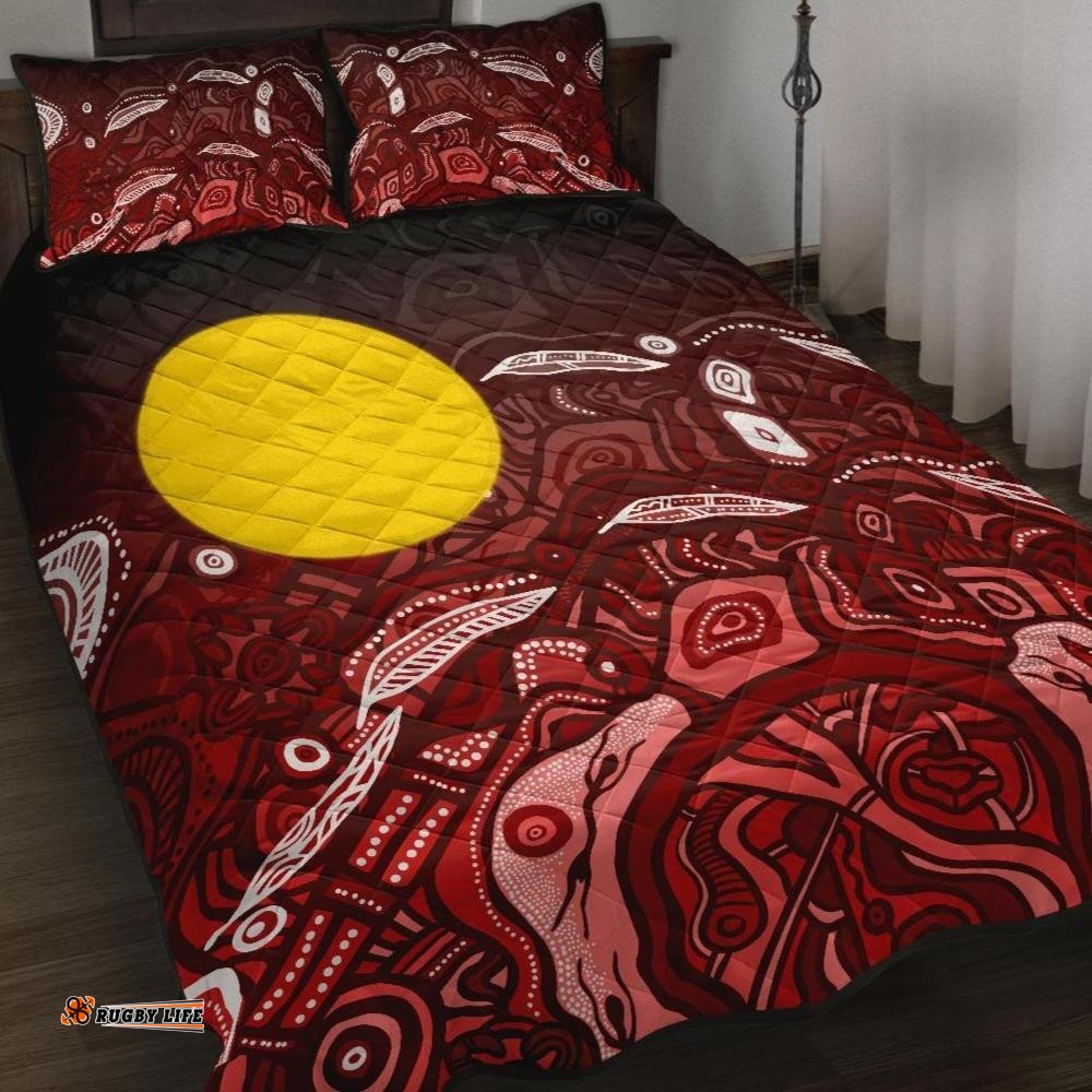 Aboriginal Quilt Bed Set Red Landscape