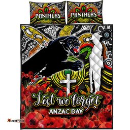 Panthers Quilt Bed Set ANZAC Day Poppy Flowers With Aboriginal