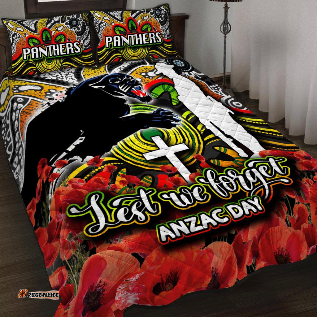 Panthers Quilt Bed Set ANZAC Day Poppy Flowers With Aboriginal
