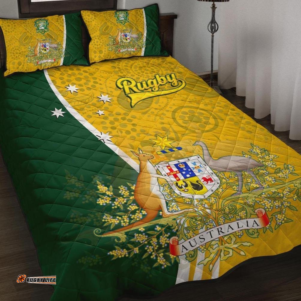 Quilt Bed Set Australia Coat Of Arm In Rugby Style