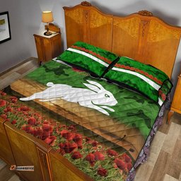 Custom Personalised South Sydney Rabbitohs ANZAC Quilt Bed Set Poppy Flowers Vibes Green