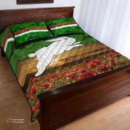 Custom Personalised South Sydney Rabbitohs ANZAC Quilt Bed Set Poppy Flowers Vibes Green
