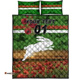 Custom Personalised South Sydney Rabbitohs ANZAC Quilt Bed Set Poppy Flowers Vibes Green