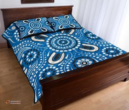 Aboriginal Quilt Bed Set, Indigenous Circle Dot Painting Blue Color