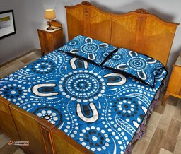 Aboriginal Quilt Bed Set, Indigenous Circle Dot Painting Blue Color