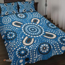 Aboriginal Quilt Bed Set, Indigenous Circle Dot Painting Blue Color