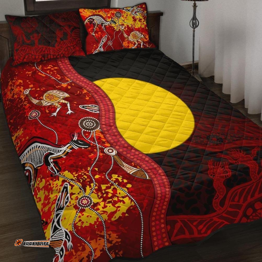 Aboriginal Quilt Bed Set Red Indigenous Flag