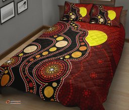 Aboriginal Quilt Set Cover, Australia Aboriginal Lives Matter Flag Circle Dot Painting Art Quilt Bed Set