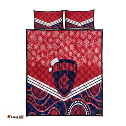 Custom Melbourne Football Christmas Quilt Bed Set Merry Xmas Mix Aboriginal Art