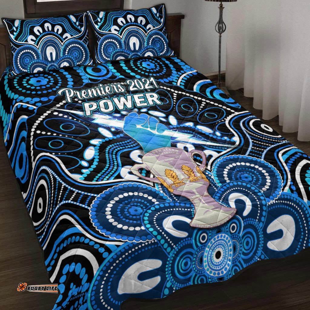 Port Adelaide Power Indigenous Quilt Bed Set Football Premiers Trophy
