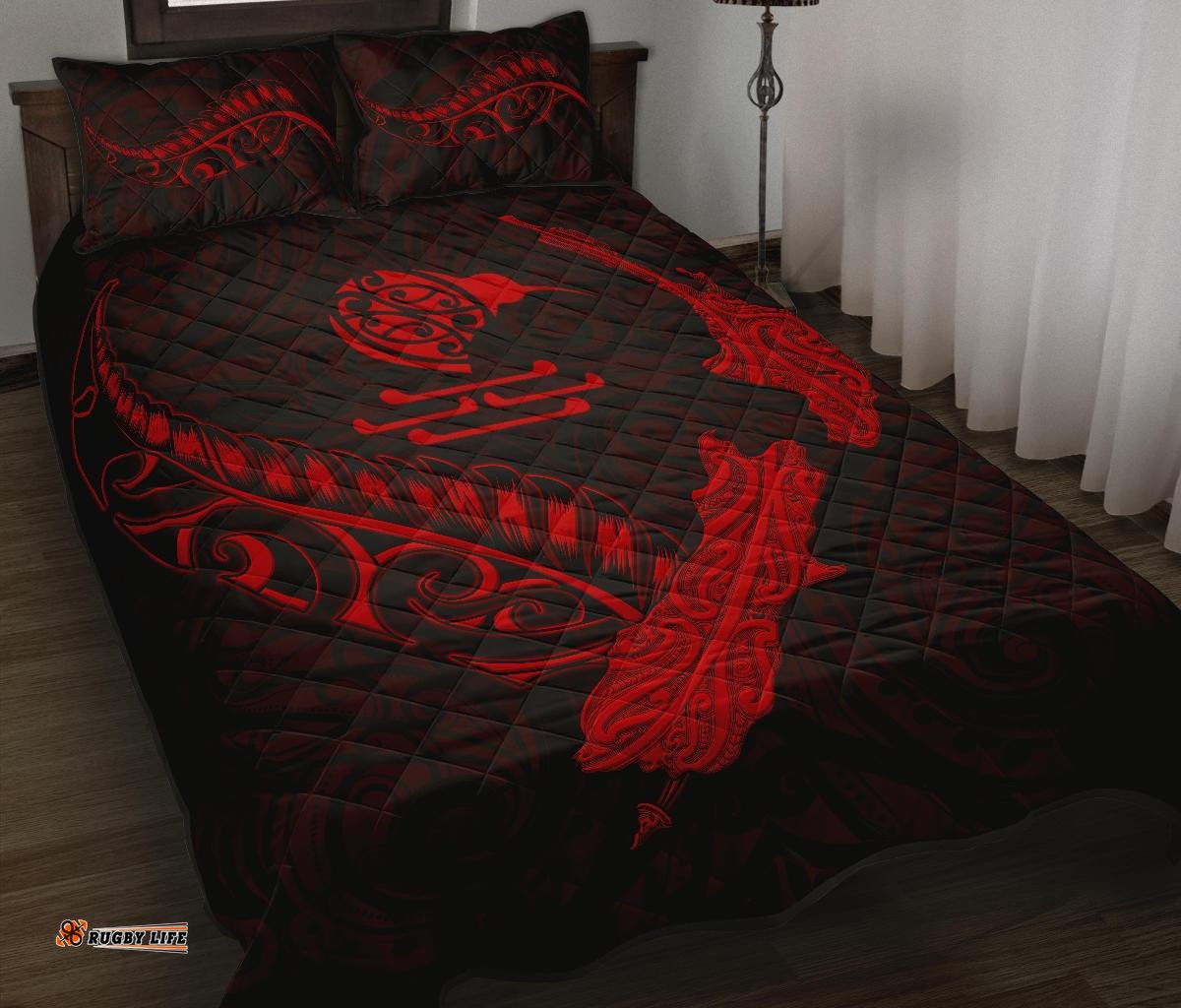 New Zealand Heart Quilt Bed Set Map Kiwi Mix Silver Fern Red