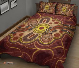 Aboriginal Quilt Bed Set, Indigenous Lizard Dot Painting Art