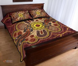 Aboriginal Quilt Bed Set, Indigenous Lizard Dot Painting Art