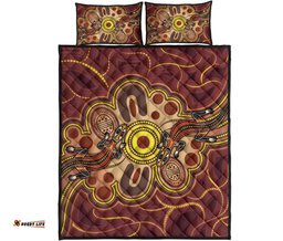 Aboriginal Quilt Bed Set, Indigenous Lizard Dot Painting Art