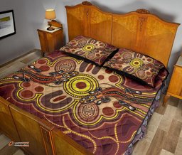Aboriginal Quilt Bed Set, Indigenous Lizard Dot Painting Art