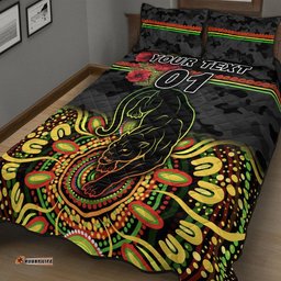 Custom Personalised Penrith Panthers ANZAC Quilt Bed Set Indigenous Vibes Black