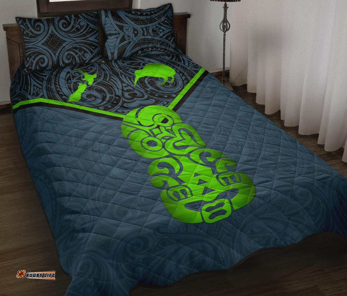 New Zealand Maori Rugby Quilt Bed Set Pride Version Navy
