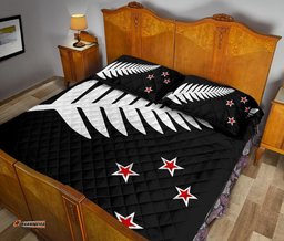 New Zealand Flag Silver Fern Black With Red Stars Quilt Bedding Sets