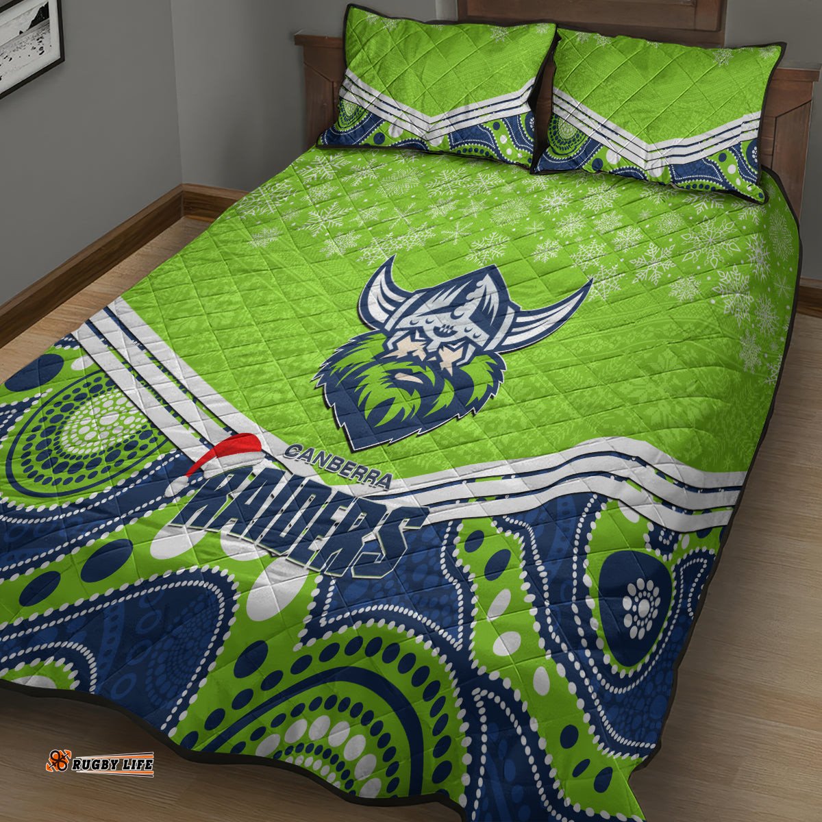 Raiders Rugby Christmas Quilt Bed Set Merry Xmas Mix Aboriginal Art
