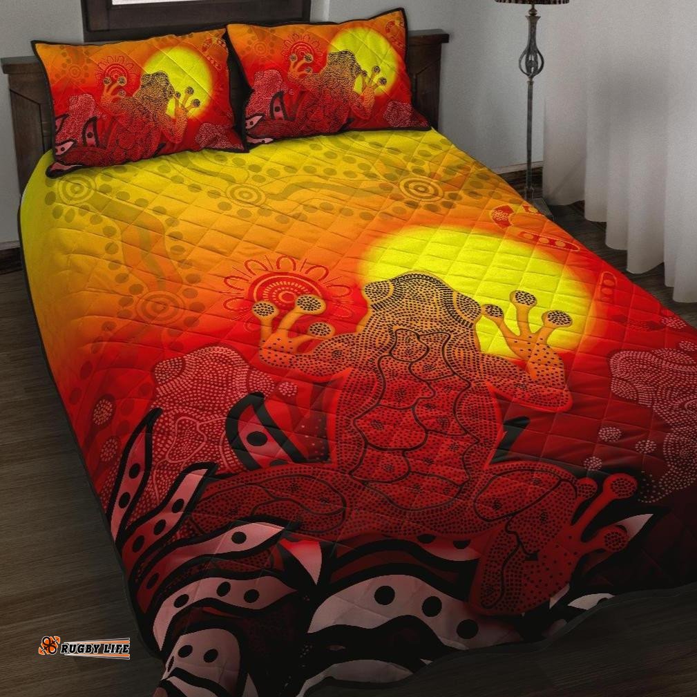 Aboriginal Quilt Bed Set Indigenous Frog Red