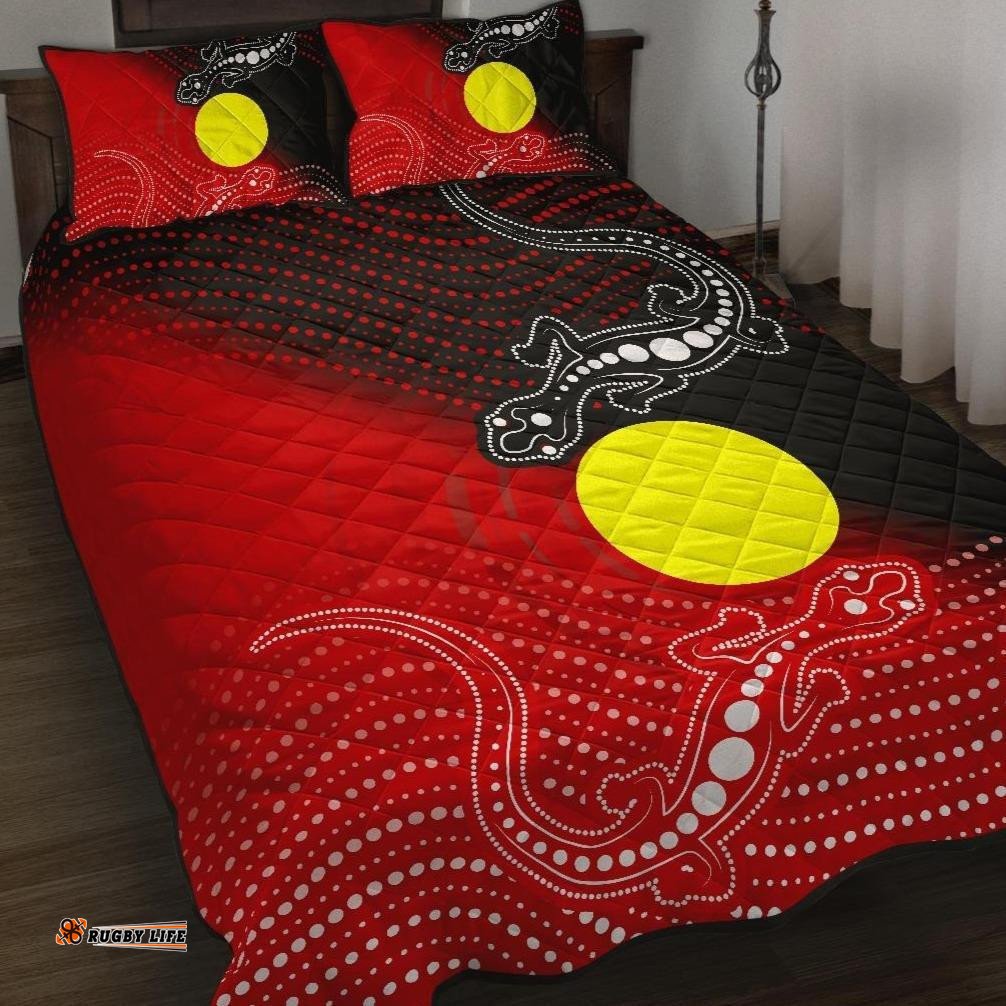 Aboriginal Quilt Bed Set Two Indigenous Lizard