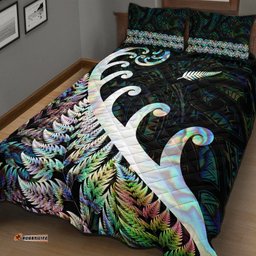 New Zealand Rugby Maori Quilt Bed Set Silver Fern Koru Vibes Paua Shell