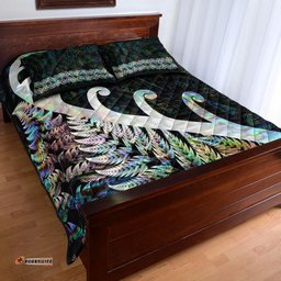 New Zealand Rugby Maori Quilt Bed Set Silver Fern Koru Vibes Paua Shell