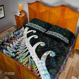 New Zealand Rugby Maori Quilt Bed Set Silver Fern Koru Vibes Paua Shell