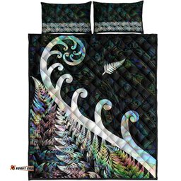 New Zealand Rugby Maori Quilt Bed Set Silver Fern Koru Vibes Paua Shell