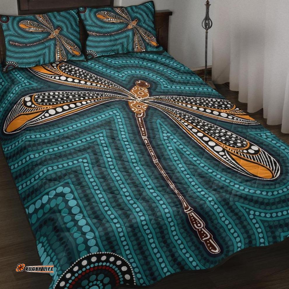 aboriginal quilt bed set  indigenous dragonfly
