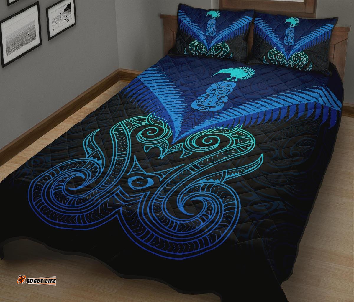 Maori Manaia New Zealand Quilt Bed Set Blue
