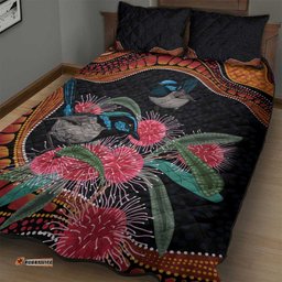 Hakea Flower And Fairy Wren Australia Quilt Bed Set Aboriginal Art