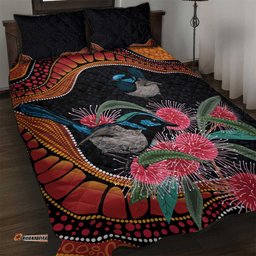Hakea Flower And Fairy Wren Australia Quilt Bed Set Aboriginal Art