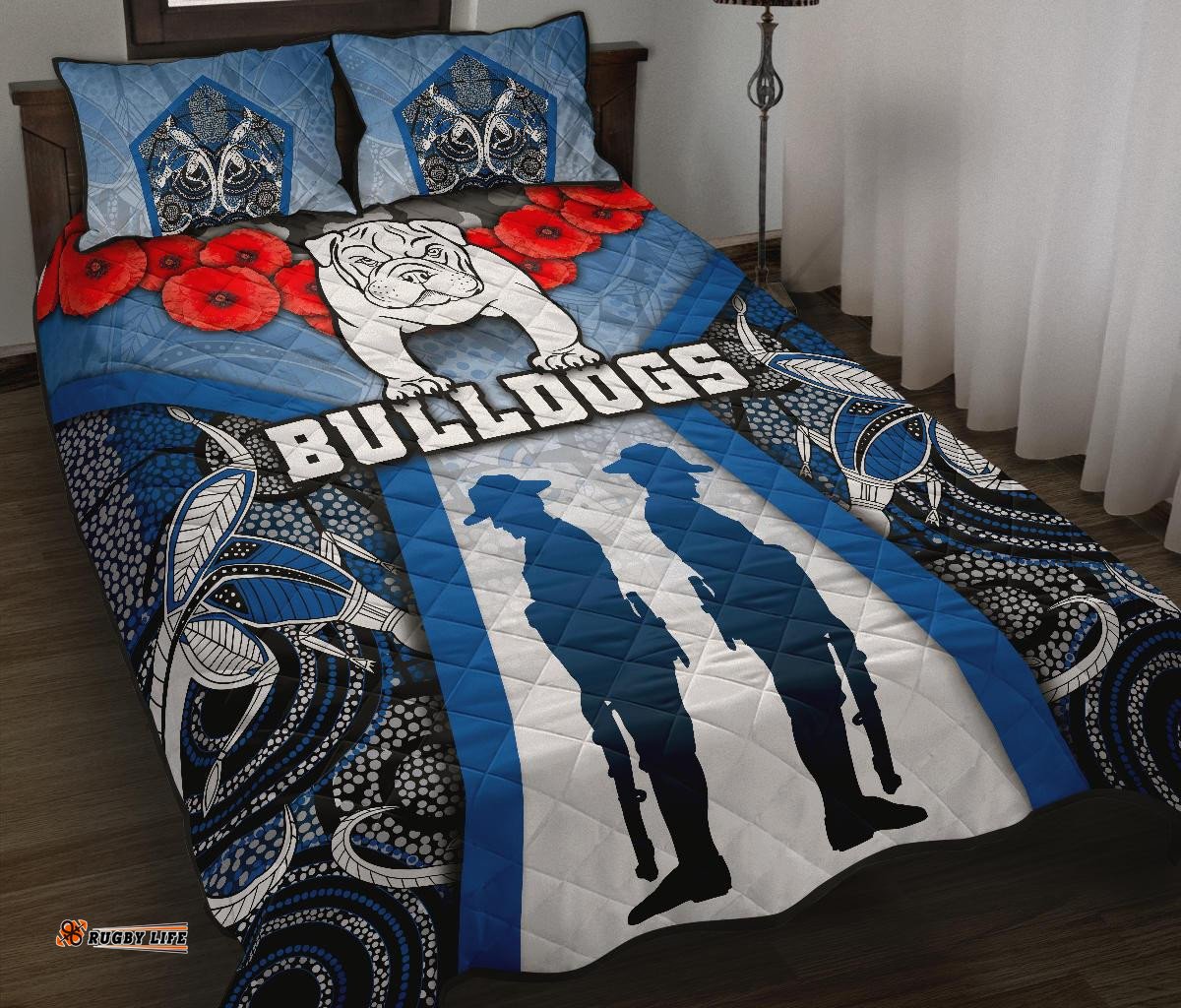 australia bulldogs rugby quilt bed set anzac day survival world