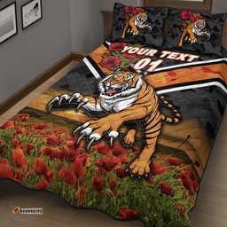 Custom Personalised Wests Tigers ANZAC Quilt Bed Set Poppy Flowers Vibes