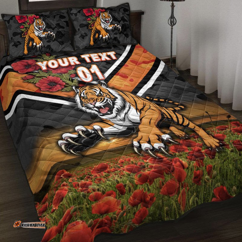 Custom Personalised Wests Tigers ANZAC Quilt Bed Set Poppy Flowers Vibes