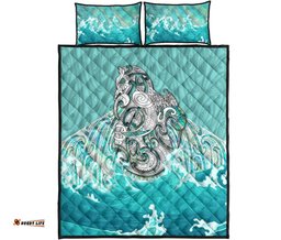 Maori Manaia The Blue Sea Quilt Bed Set, Turquoise