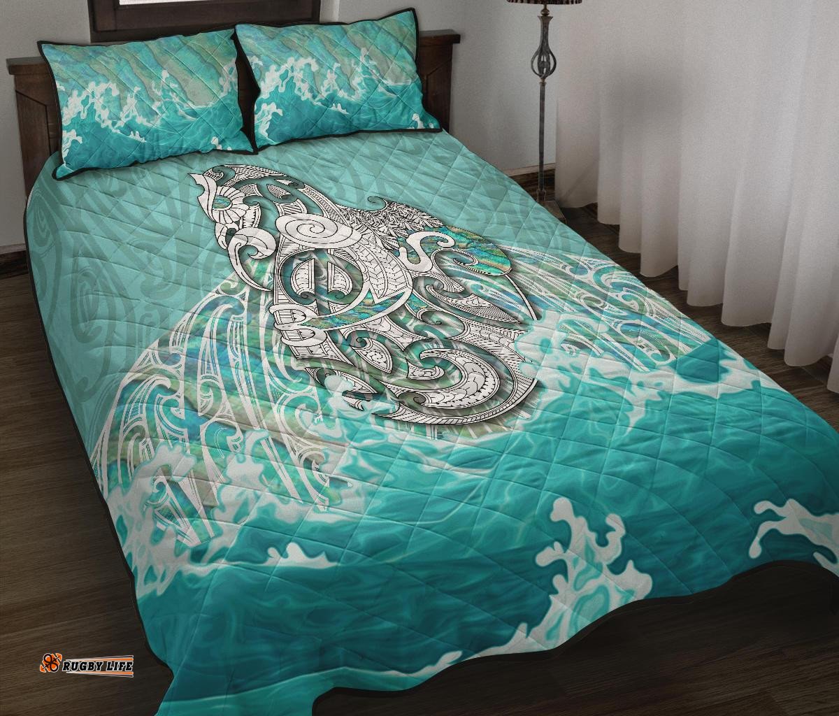 Maori Manaia The Blue Sea Quilt Bed Set, Turquoise