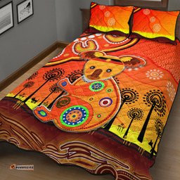 Aboriginal Art Koala Quilt Bed Set Indigenous Unique Vibes Orange