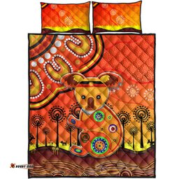 Aboriginal Art Koala Quilt Bed Set Indigenous Unique Vibes Orange
