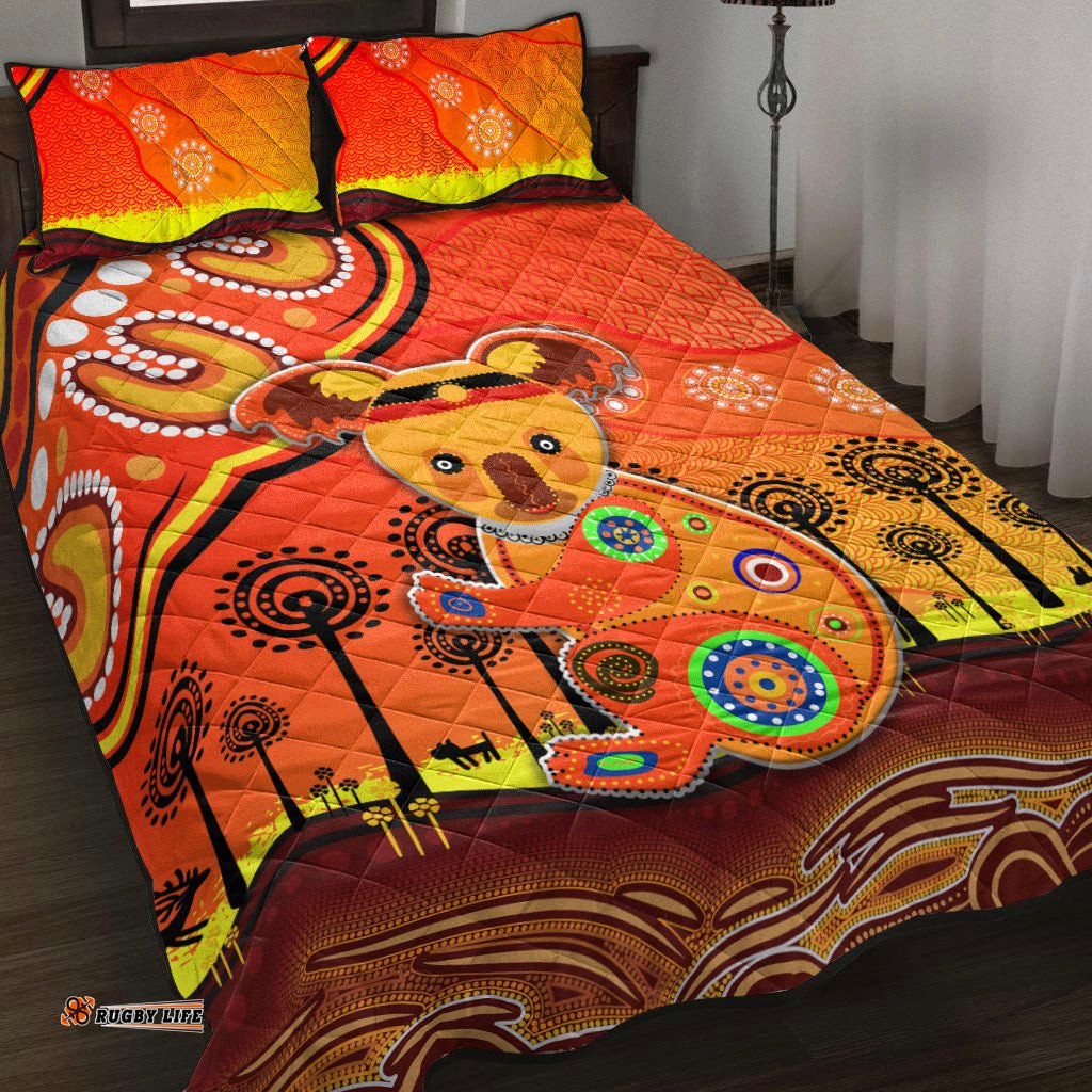 Aboriginal Art Koala Quilt Bed Set Indigenous Unique Vibes Orange