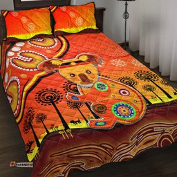 Aboriginal Art Koala Quilt Bed Set Indigenous Unique Vibes Orange