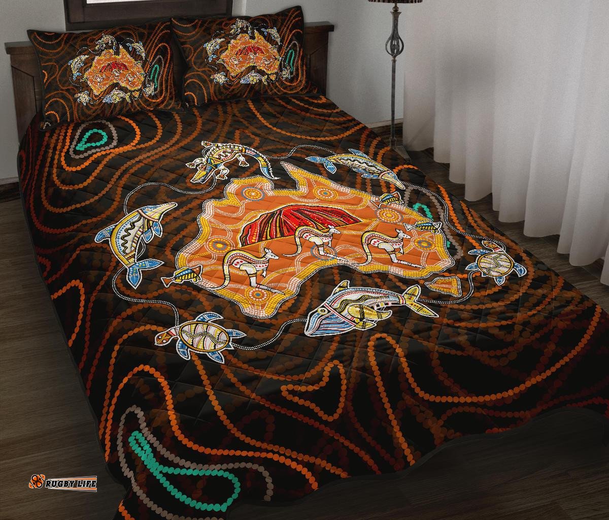 Aboriginal Quilt Cover Sets, Uluru Australia Map Patterns Kangaroo Turtle