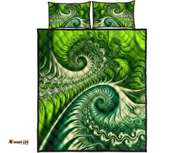 New Zealand Quilt Bed Set, Koru Fern Quilt And Pillow Cover Abstract Style