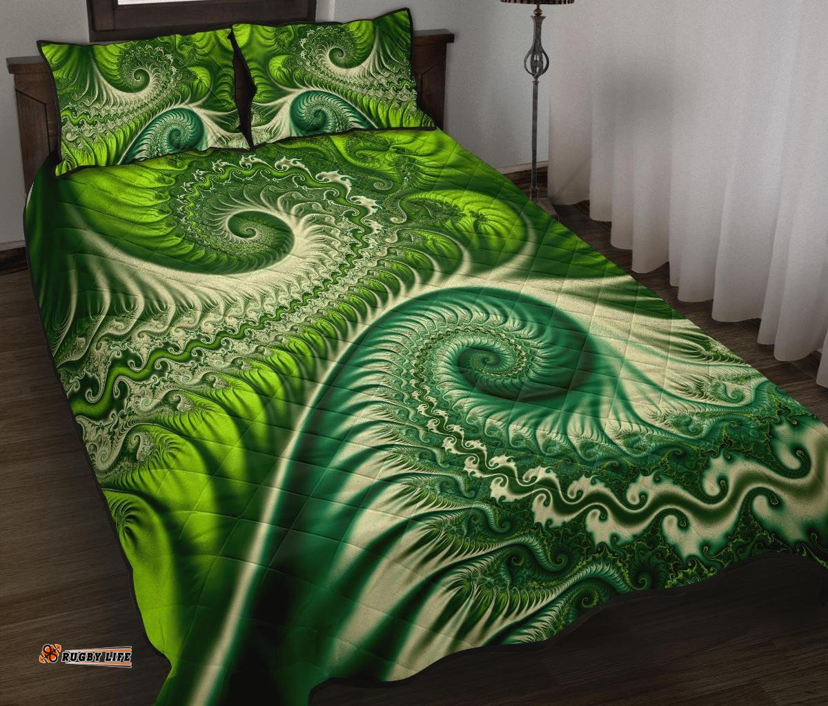 New Zealand Quilt Bed Set, Koru Fern Quilt And Pillow Cover Abstract Style