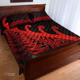New Zealand Rugby Maori Quilt Bed Set Silver Fern Koru Vibes Red