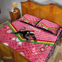 Panthers Rugby Christmas Quilt Bed Set Merry Xmas Mix Aboriginal Art Pink Version