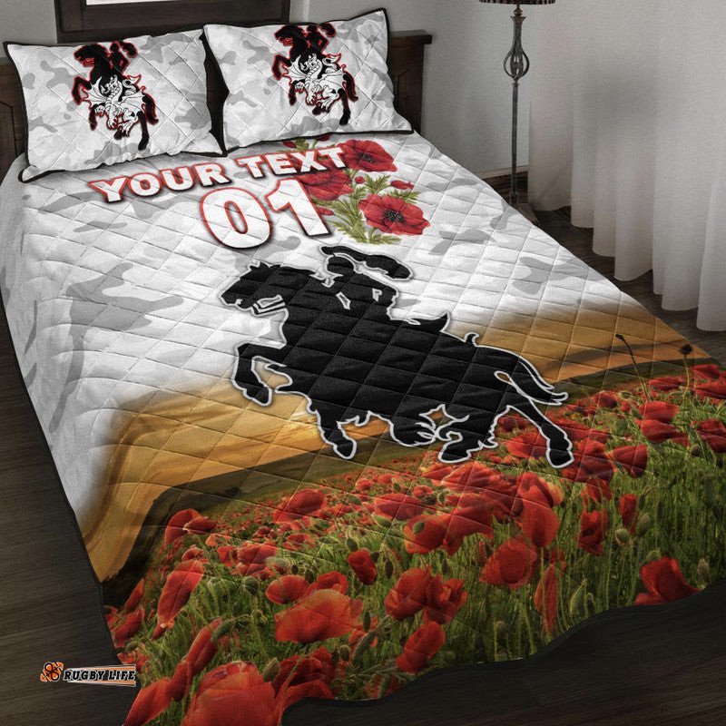 Custom Personalised St. George Illawarra Dragons ANZAC Quilt Bed Set Poppy Flowers Vibes White