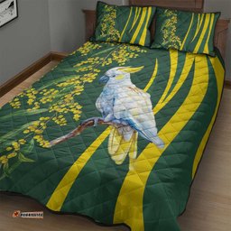 White Cockatoo and Golden Wattle Quilt Bed Set Australian Native Bird